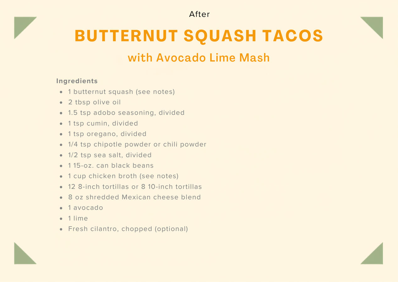 Ingredients list after copyedits