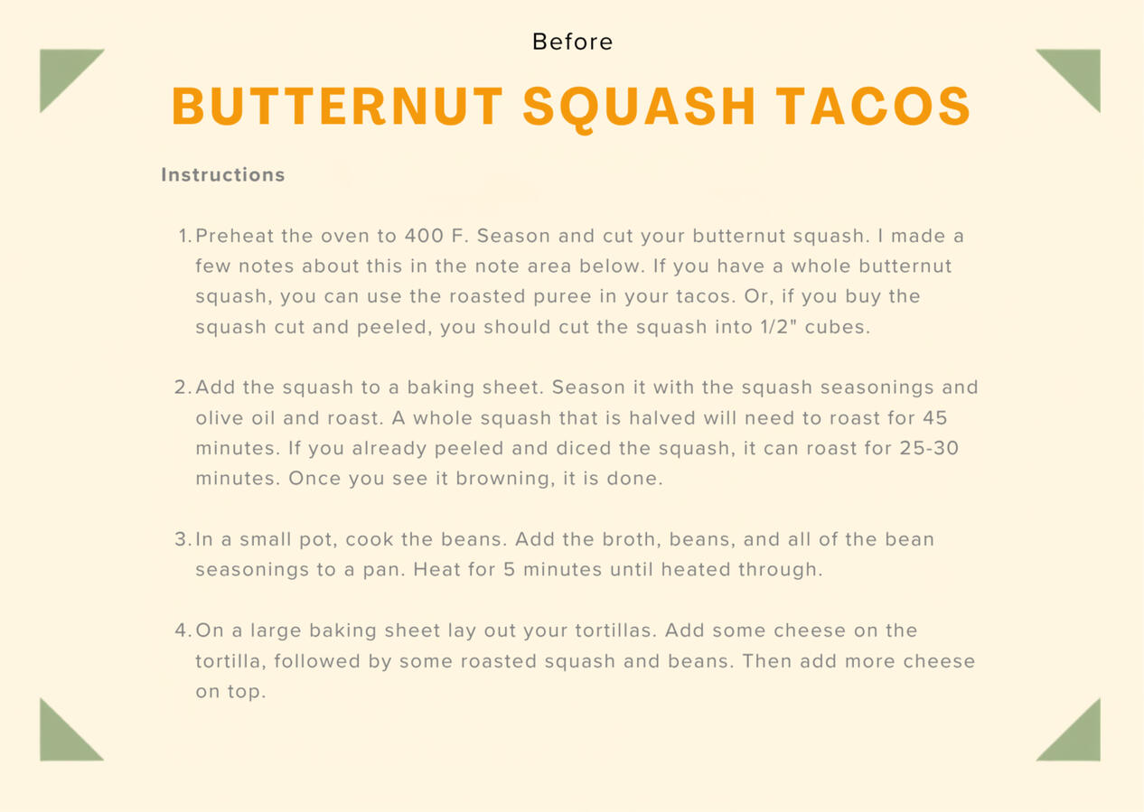 Instructions before edits